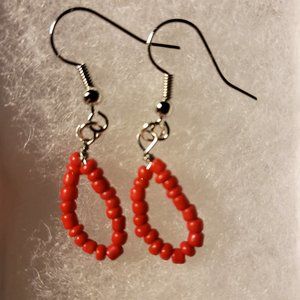 Small mini red circle silver tone hooked earring